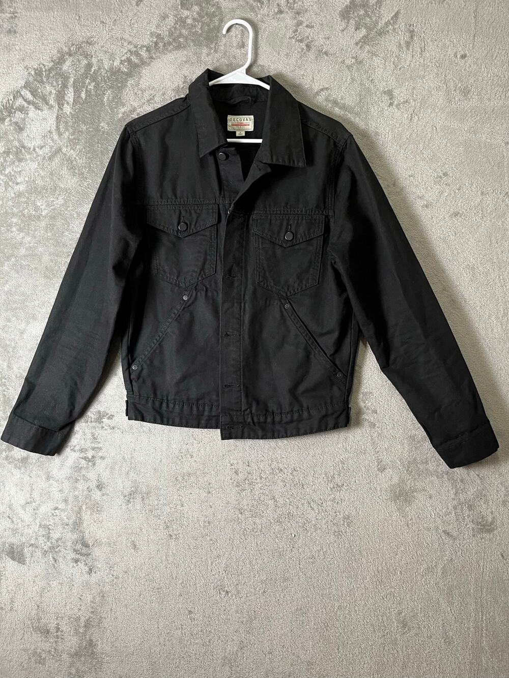 Tecovas Black Waxed Canvas Trucker Jacket Western Workwear Size Small Ranchwear